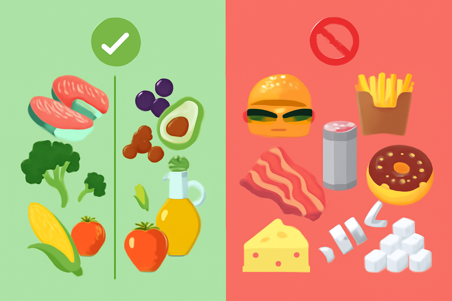 Infografía de alimentos recomendados vs alimentos a evitar para la inflamación